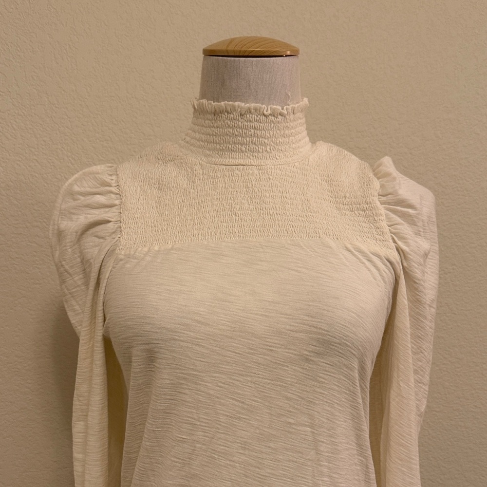 Nation Zahara Feme Mock Neck Cream‎ Long Sleeve Top with Ruffled Neck Size Small - Picture 2 of 11